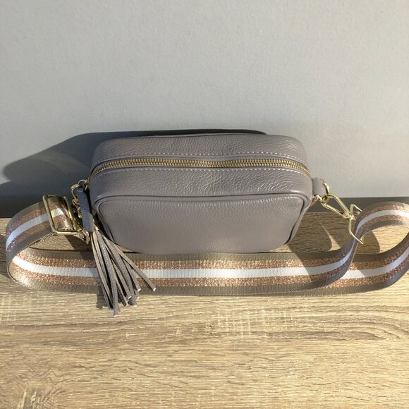Elie Beaumont Gray Crossbody Tassel Bag with Champagne Strap - Picture 7 of 12